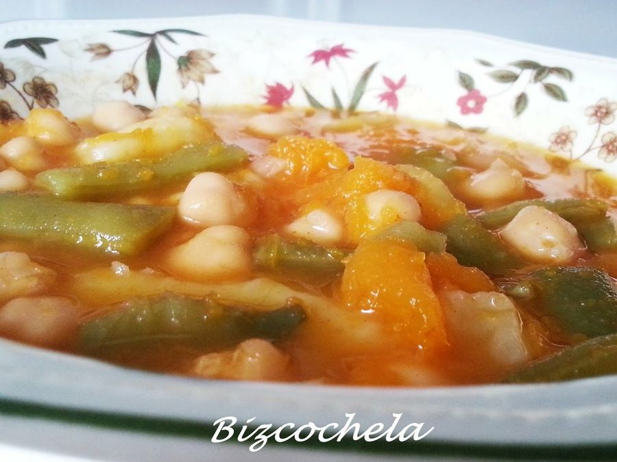  Garbanzos con judías verdes y calabaza