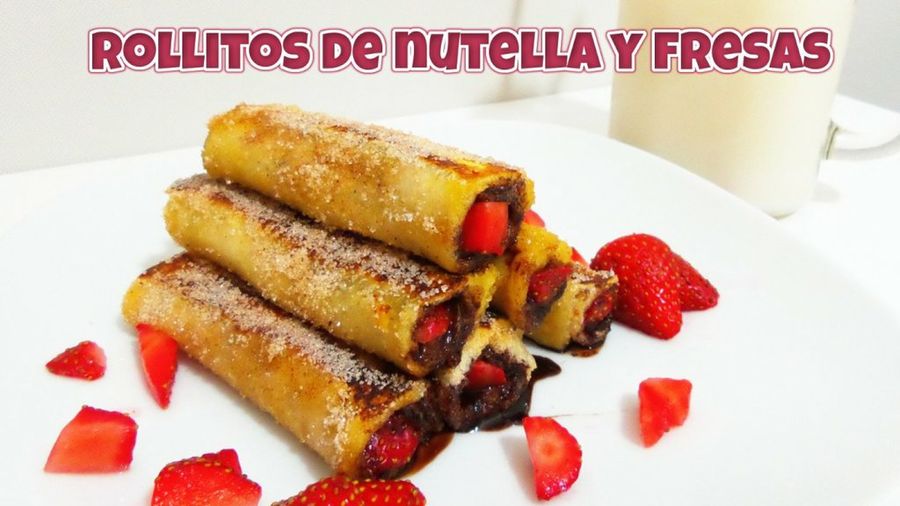 Rollitos de Nutella y fresas (rollitos de pan francés) receta de postre  fácil y rápida | Cocina