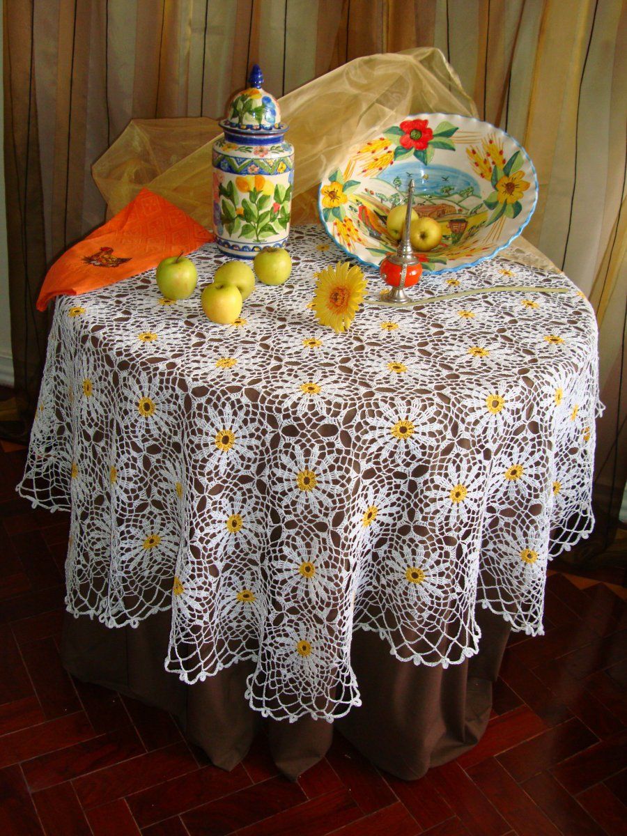Dolor Copiar triatlón Mantel de crochet 'El Campo de las Margaritas'/ Tablecloth of crochet  'Field of Daisies' | Decoración