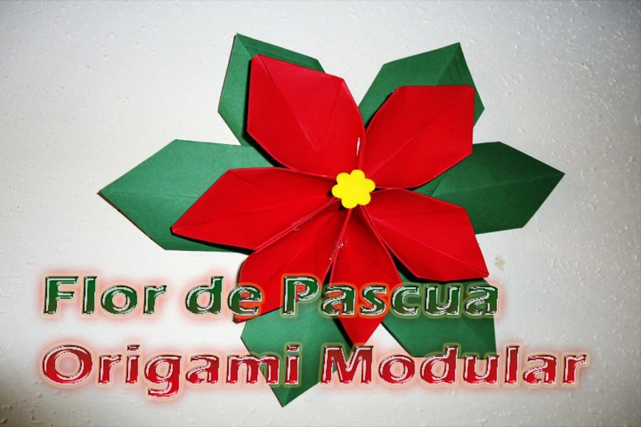 Flor de Pascua Navideña hecha de Cartulina, origami Modular  (Nochebuena)--DIY | Manualidades