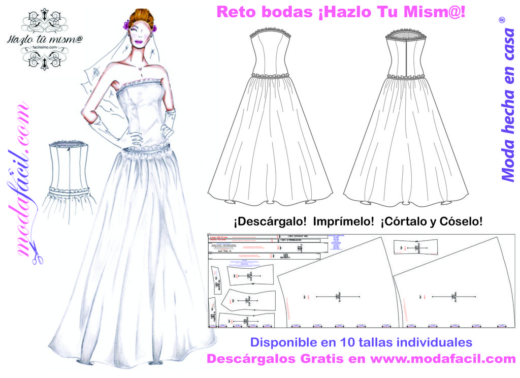 Descarga gratis el patrón de costura de este precioso vestido de bodas |  Bodas